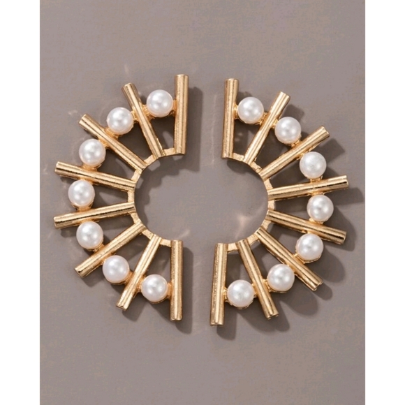 Anthropologie Pearl Art Deco Mid Century Modern Fashion Earrings - Picture 3 of 6